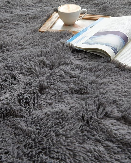 YOBATH Fluffy Soft Shaggy Area Rugs 3x5 Feet, Indoor Modern Fuzzy Plush Carpet Rugs for Living Room Bedroom Kids Room Nursery Home Decor, Anti-Slip Rectangle Bedside Shag Rugs, Grey - LeafyLoom