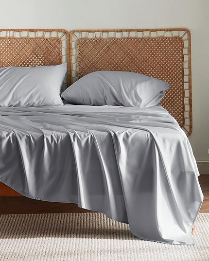Bedsure King Size Sheet Set, Cooling Sheets King, Rayon Derived from Bamboo, Deep Pocket Up to 16", Breathable & Soft Bed Sheets, Hotel Luxury Silky Bedding Sheets & Pillowcases, Silver Grey - LeafyLoom
