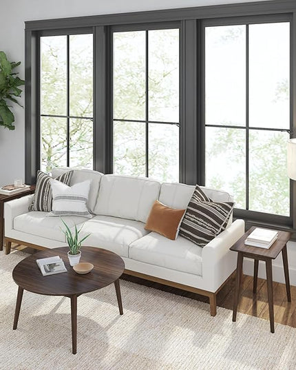 Plank+Beam Mid Century Modern Coffee Table, 36 Inch Wood Coffee Tables for Living Room, Round Center Table, Cocktail Table for Small Spaces, Walnut - LeafyLoom