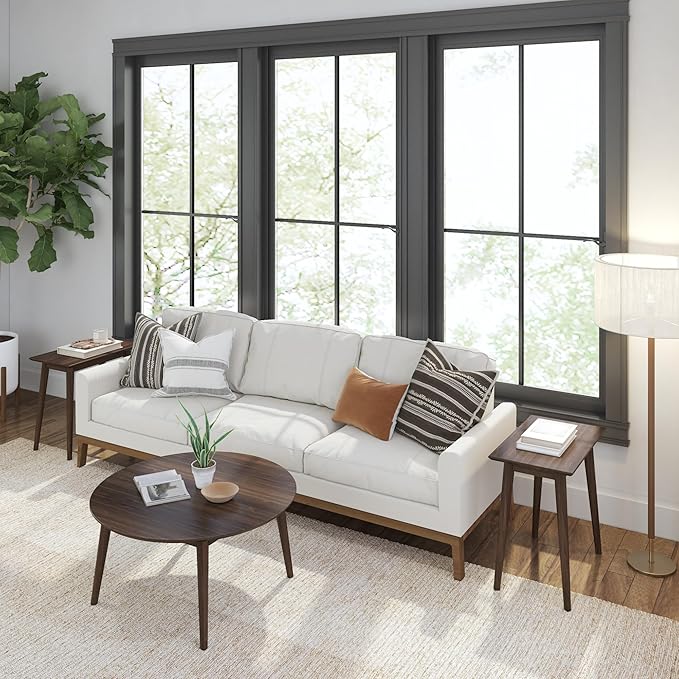 Plank+Beam Mid Century Modern Coffee Table, 36 Inch Wood Coffee Tables for Living Room, Round Center Table, Cocktail Table for Small Spaces, Walnut - LeafyLoom