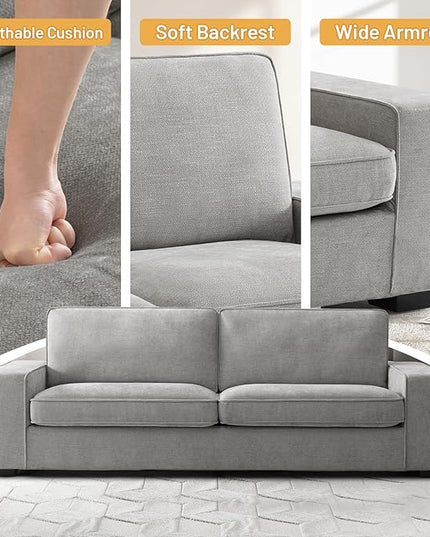 EASELAND Sofa Couch, 88" Chenille Loveseat for Living Room, 3 Seater Lounge Sofa for Bedroom with Removable Back and Seat Cushions, Modern Deep Seat Comfy Couch with Solid Wood Legs and Armrest (Grey) - LeafyLoom