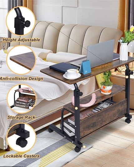 Portable Rolling Desk Adjustable Laptop Desk Small Standing Desk Home Office Desks for Small Spaces Table, 31.5" Rustic Uplift Study Desk Mobile Computer Work Desk on Wheels - LeafyLoom