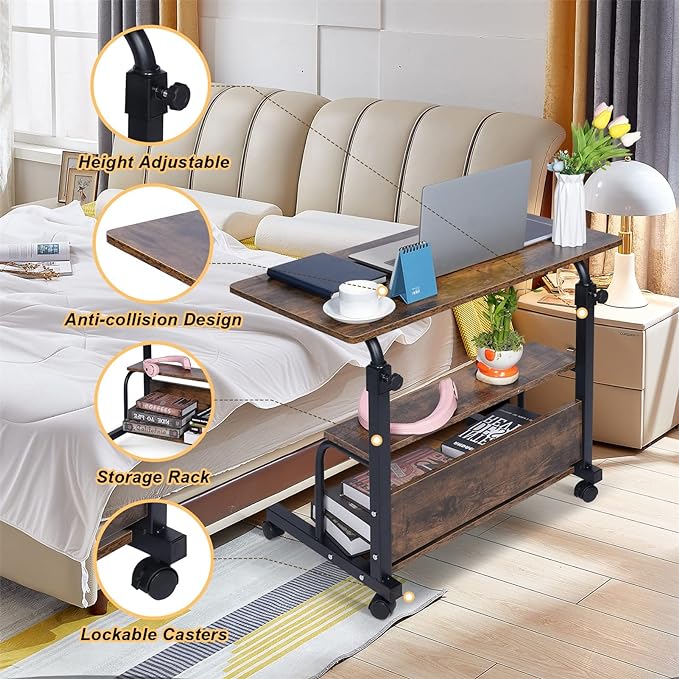 Portable Rolling Desk Adjustable Laptop Desk Small Standing Desk Home Office Desks for Small Spaces Table, 31.5" Rustic Uplift Study Desk Mobile Computer Work Desk on Wheels - LeafyLoom