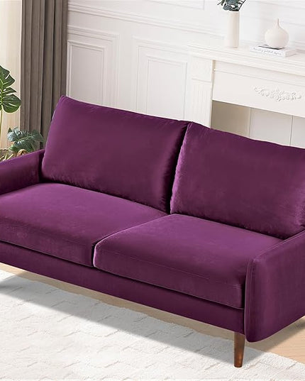 US Pride Furniture Kent Modern Velvet Sofa, Comfortable 3 Seater Couch for Living Rooms and Small Spaces, Ideal Studio Apartment Furniture with Sleek Design, Eggplant - LeafyLoom