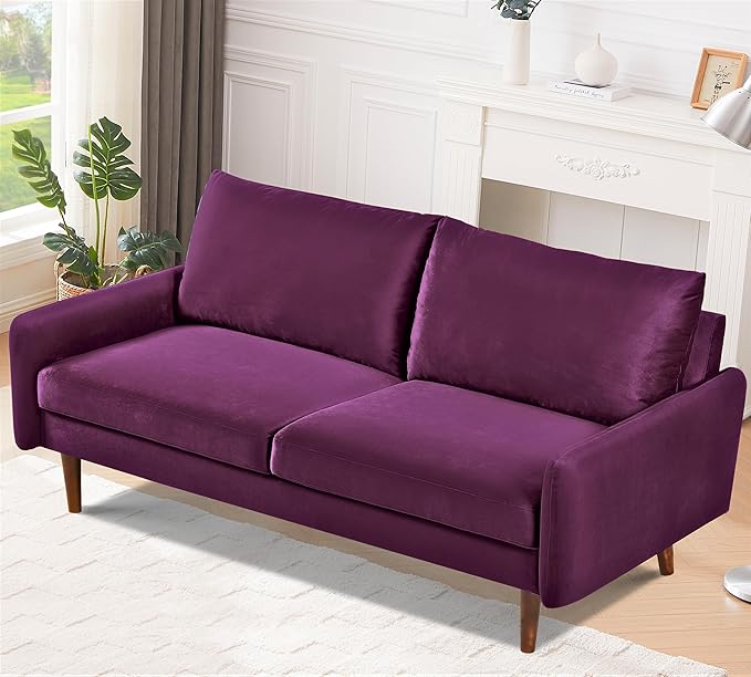US Pride Furniture Kent Modern Velvet Sofa, Comfortable 3 Seater Couch for Living Rooms and Small Spaces, Ideal Studio Apartment Furniture with Sleek Design, Eggplant - LeafyLoom