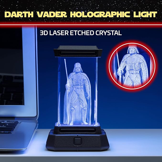 Paladone Darth Vader Figure Holographic Light, 3D Laser-Etched Crystal Model of Darth Vader, 12cm (4.7") Tall Star Wars Lighting & Replica Decor - LeafyLoom