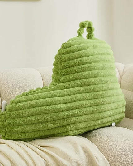 WERDIM Reading Pillow for Sitting in Bed, Faux Fur Back Pillow for Bed Rest, Bed Chair Pillow with Arms and Pockets(Large, Apple Green) - LeafyLoom