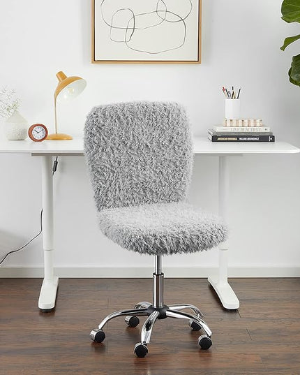 Faux Fur Rolling Task Chair, Gray - LeafyLoom