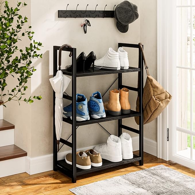 NUMENN 3 Tier Bookshelf, Bookcase Shelf Storage Organizer, Modern Book Shelf for Bedroom, Living Room and Home Office, Black - LeafyLoom