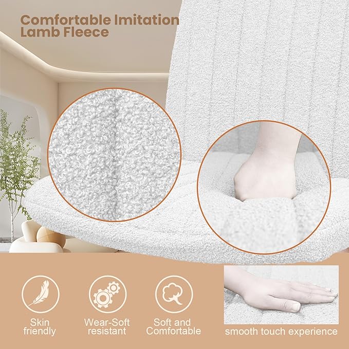 Armless Office Desk Chair with Wheels, Modern Swivel Computer Task Chair Comfortable Adjustable Wide Seat Vanity Chair for Home, Bedroom, Make Up(White) - LeafyLoom