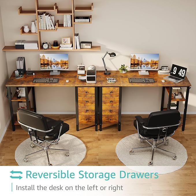 Lufeiya 47 inch Computer Desk with 4 Drawers & Storage Shelves, Writing Work Study Desk for Home Office Bedroom, Modern Simple Student PC Desks Table, Rustic Brown - LeafyLoom