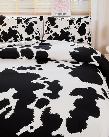 Cow Print Bedding Set Queen,Queen Size Cow Print Comforter Sets,Boys Bedding Set Queen,Black and White Color Comforter,Cow Room Decor - LeafyLoom