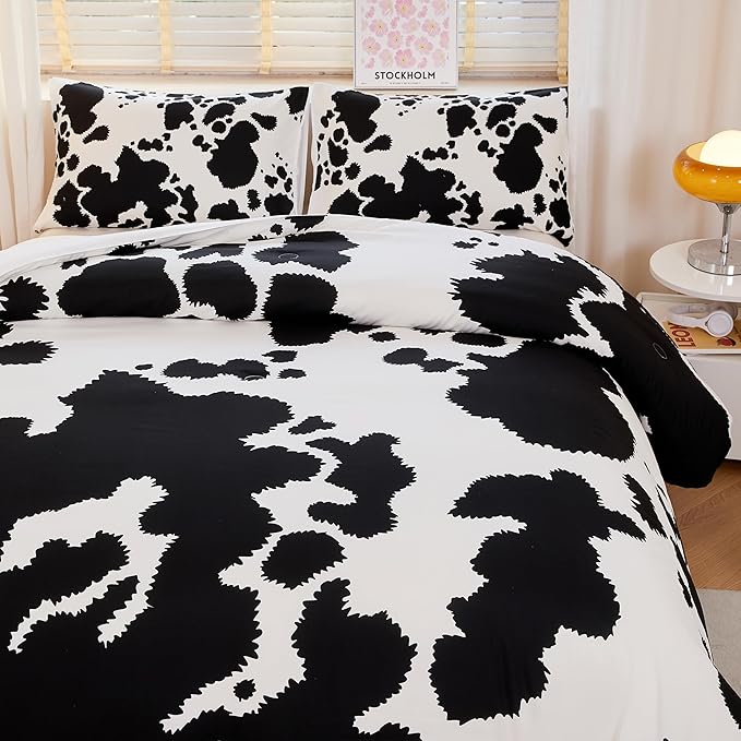 Cow Print Comforter Full,Western Comforter Set Full,Boys Full Comforter Set,Black and White Color Comforter,Cow Bedding Set,Cow Room Decor - LeafyLoom