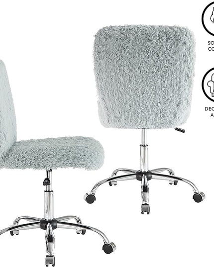 Faux Fur Rolling Task Chair, Gray - LeafyLoom