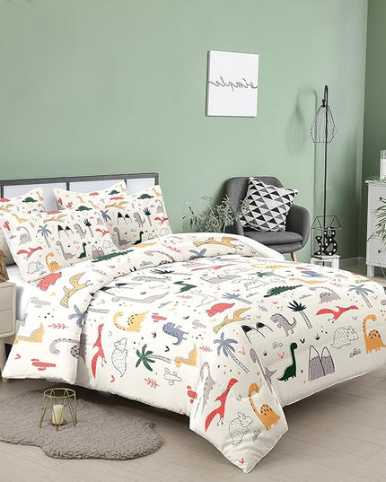 NINENINE Dinosaur Bedding Set for Kids,Twin Bedding Sets for Girls Kids,Dinosaur Comforter Sets for Girls,Cute Bedding Sets with 1 Comforter 1 Pillowcase - LeafyLoom