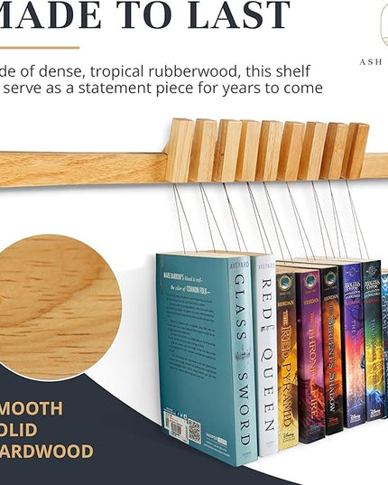 Floating Wall Bookshelf - Wall Mounted Book Organizer with Included Bookmarks - Hardwood Hanging Bookshelf for Bedroom, Living Room, or Kitchen - A Thoughtful Gift for Book Lovers (Natural) - LeafyLoom