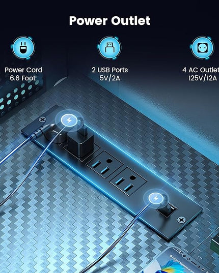 L Shaped Gaming Desk, 63 Inch Computer Desk with Adjustable Stand & RGB Lights, Corner Desk for Power Outlet, Carbon Fiber Texture, Gaming Room - LeafyLoom