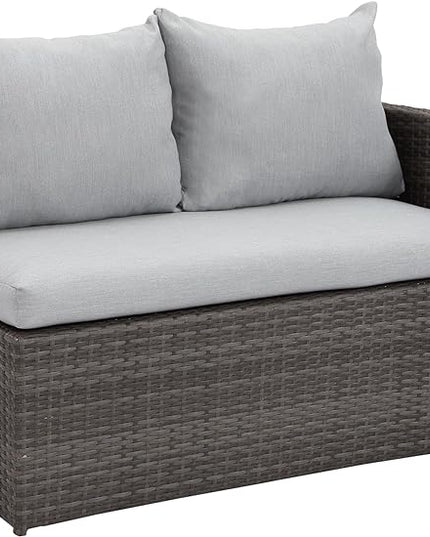 7-Pieces Furniture, PE Wicker Rattan Sets with Dining Ottomans, Patio Table and Chairs, Outdoor Sectional Sofa, Ec-Grey - LeafyLoom