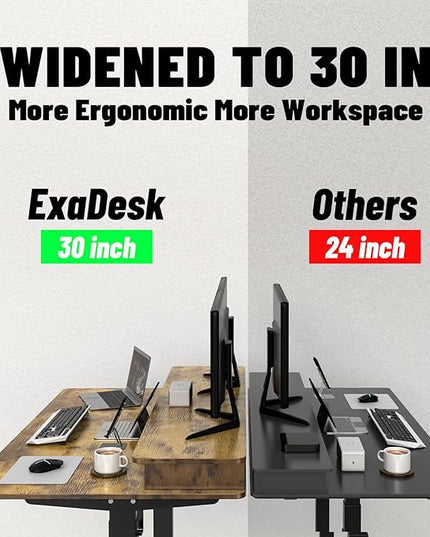 55 * 30 Inches Electric Standing Widened Desk Adjustable Height with 4 Drawers, Double Storage Shelves Stand Up Desk, Home Office Workstation Sit Stand up Desk (Rustic Brown) - LeafyLoom