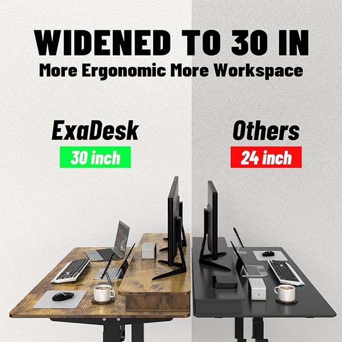 55 * 30 Inches Electric Standing Widened Desk Adjustable Height with 4 Drawers, Double Storage Shelves Stand Up Desk, Home Office Workstation Sit Stand up Desk (Rustic Brown) - LeafyLoom