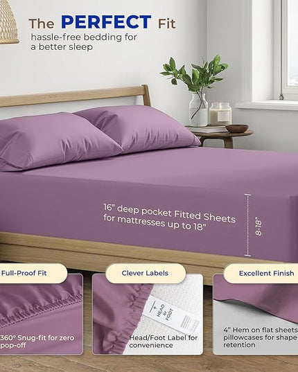 THREAD SPREAD 100% Egyptian Cotton Sheets Twin - 600 Thread Count Sheets Twin, 3 PC Deep Pocket Twin Sheets, Soft, Cooling Sateen Weave Extra Long Twin Sheets for Dorm, 16 in Deep Pocket - Plum - LeafyLoom
