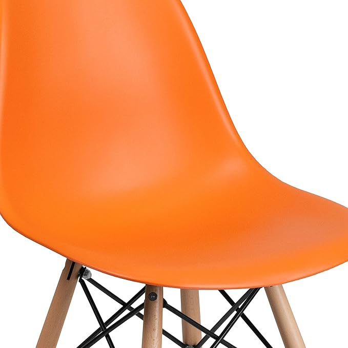 Flash Furniture Elon Series Orange Plastic Chair with Wooden Legs - LeafyLoom