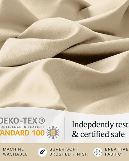 LuxClub Twin XL Sheets - Soft Kids Twin Bed Sheets for Boys and Girls, 4 PC Deep Pockets 18" Eco Friendly Wrinkle Free Kids Fitted Sheets Machine Washable Hotel Bedding Silky Soft- Cream Twin XL - LeafyLoom