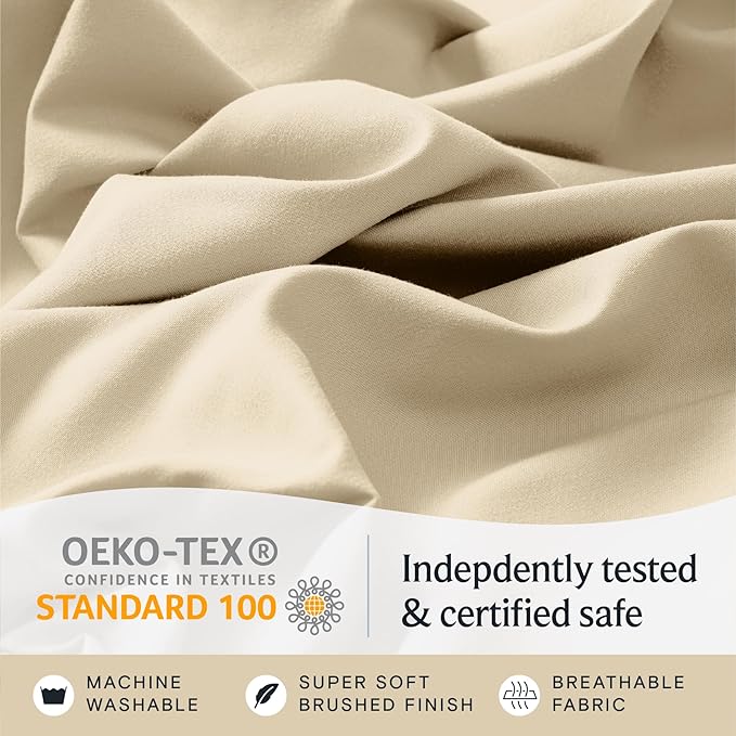 LuxClub Twin XL Sheets - Soft Kids Twin Bed Sheets for Boys and Girls, 4 PC Deep Pockets 18" Eco Friendly Wrinkle Free Kids Fitted Sheets Machine Washable Hotel Bedding Silky Soft- Cream Twin XL - LeafyLoom