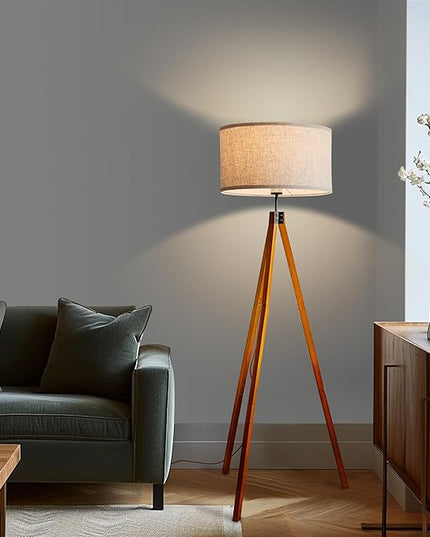 Brightech Eden Tripod Floor Lamp, Dimmable Standing Lamp with Solid Wood Legs for Bedroom Reading, Tall Tree Lamp for Offices, Modern LED Lamp for Living Rooms, Great Living Room Decor - Havana Brown - LeafyLoom