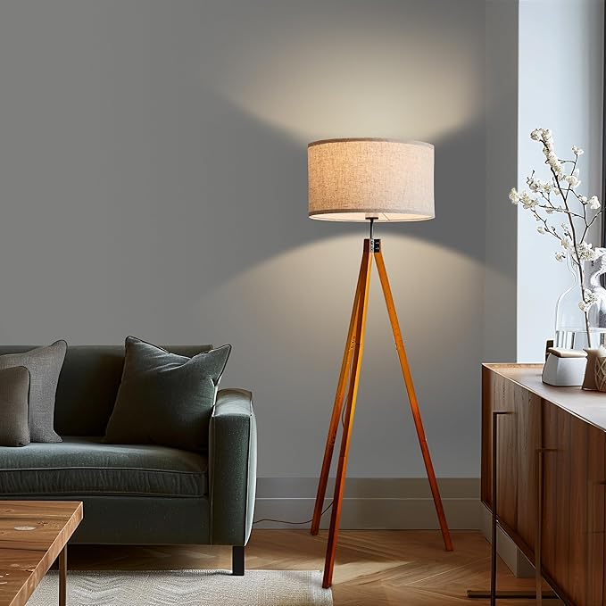 Brightech Eden Tripod Floor Lamp, Dimmable Standing Lamp with Solid Wood Legs for Bedroom Reading, Tall Tree Lamp for Offices, Modern LED Lamp for Living Rooms, Great Living Room Decor - Havana Brown - LeafyLoom