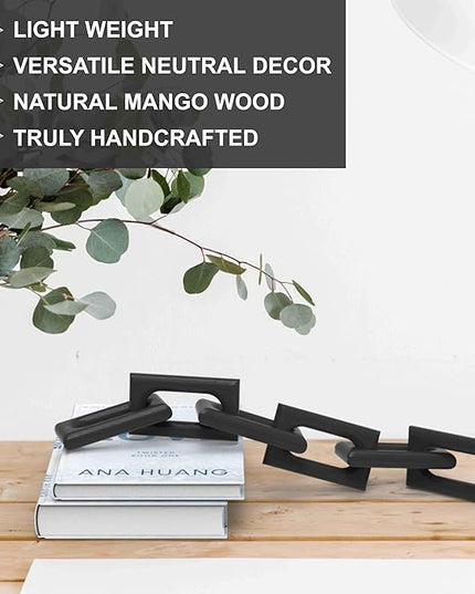Wood Chain Link Decor Wooden Chain Link for Coffee Table Decor Boho Wood Knot Decor Room Decor or Shelf Decor Wooden Chain Link Decor Farmhouse Decor Rustic Home Decor (Black Chain) - LeafyLoom
