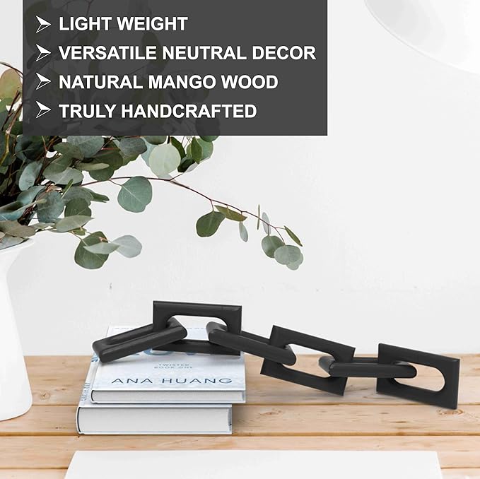 Wood Chain Link Decor Wooden Chain Link for Coffee Table Decor Boho Wood Knot Decor Room Decor or Shelf Decor Wooden Chain Link Decor Farmhouse Decor Rustic Home Decor (Black Chain) - LeafyLoom