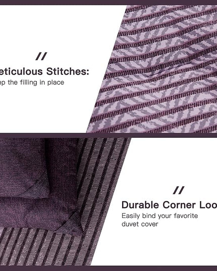 Litanika Purple King Comforter Set, 3 Pieces Striped Bedding Set, Lightweight Soft All Season Down Alternative Comforter Set with Corner Loops (1 Gray&Purple Comforter, 2 Pillowcases) - LeafyLoom