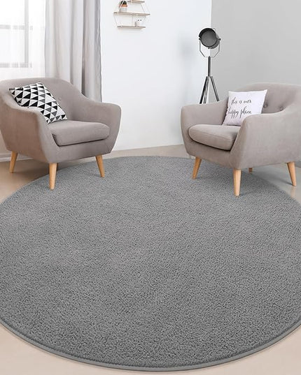 Round Area Rugs for Bedroom Living Room, 4x4 Grey Super Soft Comfy Thickened Memory-Foam Indoor Circle Carpets, Modern Aesthetic Minimalist Carpet for Boys Girls Adults Nursery Home Décor - LeafyLoom