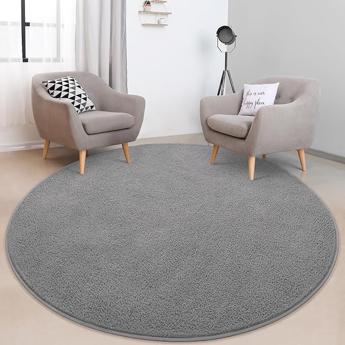 Round Area Rugs for Bedroom Living Room, 4x4 Grey Super Soft Comfy Thickened Memory-Foam Indoor Circle Carpets, Modern Aesthetic Minimalist Carpet for Boys Girls Adults Nursery Home Décor - LeafyLoom