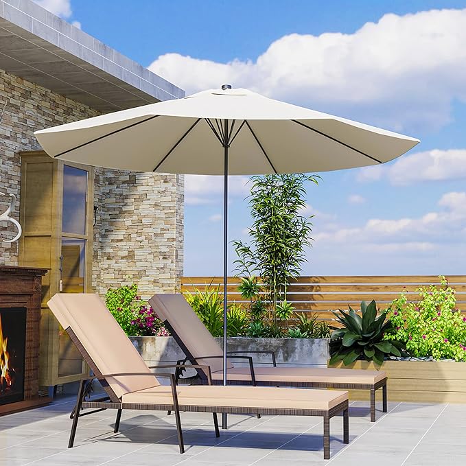 Pamapic 8512 Pieces, Chaise Thickened Cushion, PE Rattan Steel Frame Pool Lounge Chair Set for Patio Backyard Porch Garden Poolside, 2 PCS, Beige - LeafyLoom