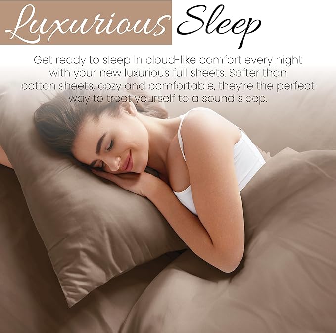 Linen Market Bed Sheets for Full Size Bed (Taupe) - Sleep Better Than Ever with These Soft and Cooling Full Sheets - Deep Pocket Fits 16" Thick Beds - 4 Piece Full Sheet Set - LeafyLoom