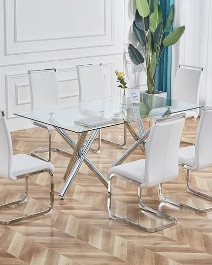 Dining Chairs Set, Kitchen Modern Metal Chairs with Faux Leather Padded Seat High Back and Sturdy Chrome Legs, Chairs for Dining Room (White-1, Set of 4) - LeafyLoom