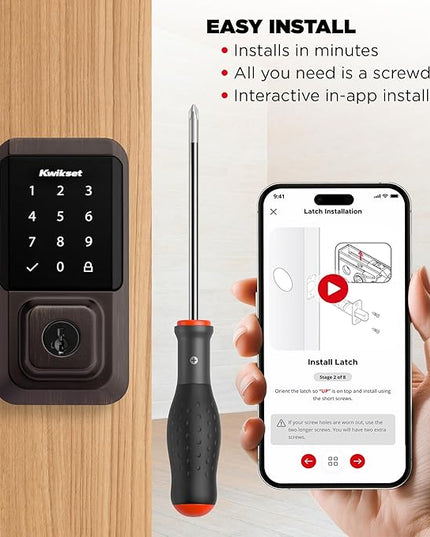 Kwikset Halo Wi-Fi Smart Lock, Keyless Entry Front Door Touchscreen Deadbolt, App Control, Grade AAA Certified, Easy Install No Hub, Venetian Bronze Finish, Digital Remote Lock Kwikset