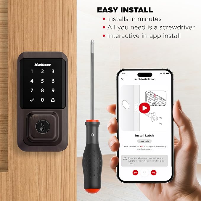 Kwikset Halo Wi-Fi Smart Lock, Keyless Entry Front Door Touchscreen Deadbolt, App Control, Grade AAA Certified, Easy Install No Hub, Venetian Bronze Finish, Digital Remote Lock Kwikset