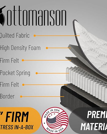 Ottomanson 9" Queen Mattress in a Box Made in USA, Firm Mattress, Hybrid Mattress Cool Improved Airflow with Edge to Edge Pocket Coil, Bed in A Box, Ottopedic - LeafyLoom