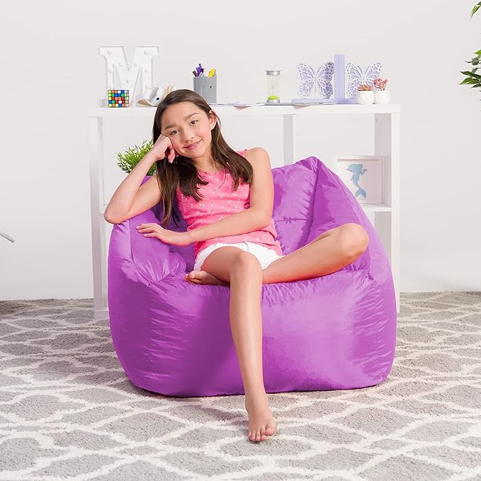 Posh Creations Coronado Bean Bag Boys and Girls Large Chair for Kids, for Gaming and Playrooms, Soft Nylon-Purple, Large Bean Bag - LeafyLoom