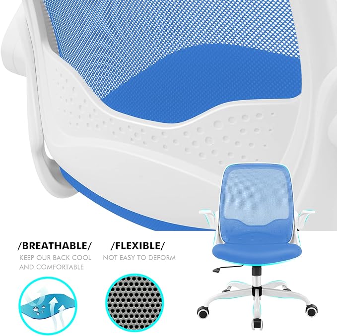 KERDOM Office Chair, Ergonomic Desk Chair, Breathable Mesh Computer Chair, Comfy Swivel Task Chair with Flip-up Armrests and Adjustable Height - LeafyLoom