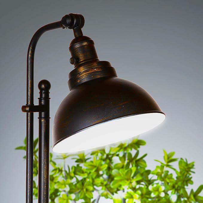 Brightech Dylan Industrial Floor Lamp for Living Rooms & Offices, Bright LED Floor Lamp – Charming Farmhouse Floor Lamp, Adjustable Head Standing Lamp for Bedroom Reading, Stunning Living Room Decor - LeafyLoom