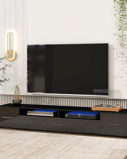 NicBex TV Stand for 90+ Inch TV LED Entertainment Center Media Storage Console Table with High Gloss TV Cabinet and 16-Color RGB LED for Living Room,Bedroom, 82.60 Inch,Black - LeafyLoom
