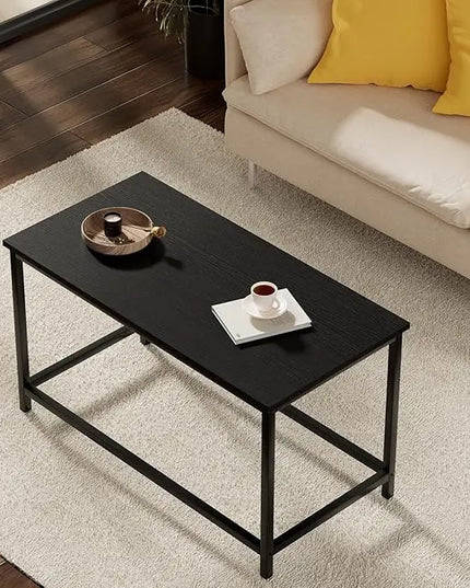 SAYGOER Small Black Coffee Table Simple Modern Open Design Rectangular Minimalist Center Table for Living Room Small Spaces, Easy Assembly, 31.5 x 15.7 x 17.7, Black - LeafyLoom