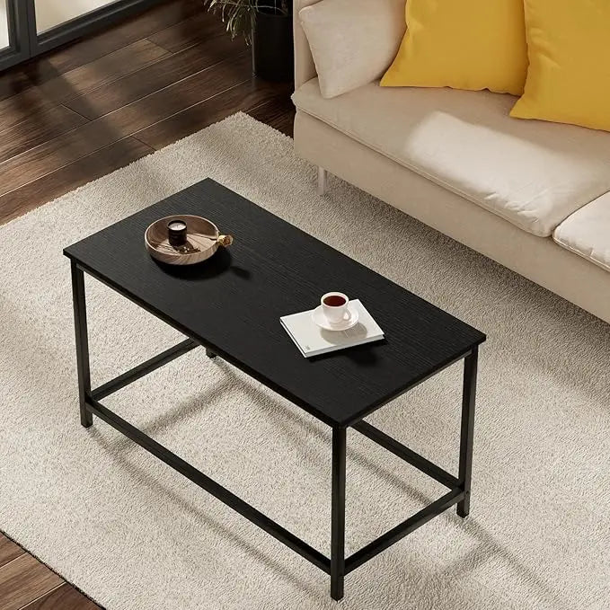SAYGOER Small Black Coffee Table Simple Modern Open Design Rectangular Minimalist Center Table for Living Room Small Spaces, Easy Assembly, 31.5 x 15.7 x 17.7, Black - LeafyLoom