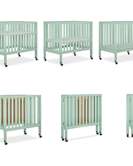 Jett Non-Full Size Folding Convertible Crib, Lightweight Portable Crib, Three Adjustable Mattress Height Settings, Easy to Fold Travel Crib, 1.5” Mattress Pad Included - LeafyLoom