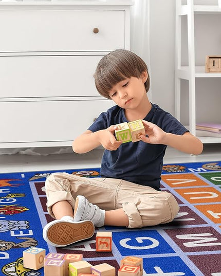 Ottomanson Jenny Children's Collection, Area Rug - 5' x 6'6", Educational Alphabet Blue - LeafyLoom