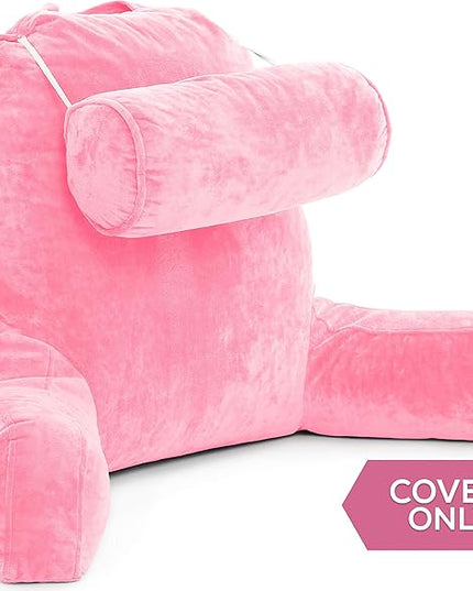 Husband Pillow XXL Cover Micro Plush Easy-Care Fabric Designed with Vibrant Long Lasting Color, Lush with Back & Side Pockets - Wide Large Zipper, Bed Rest Reading Pillowcase, Pink - LeafyLoom